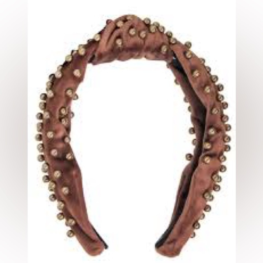 Lele Sadoughi Brown Velvet with Brown Pearls Headband